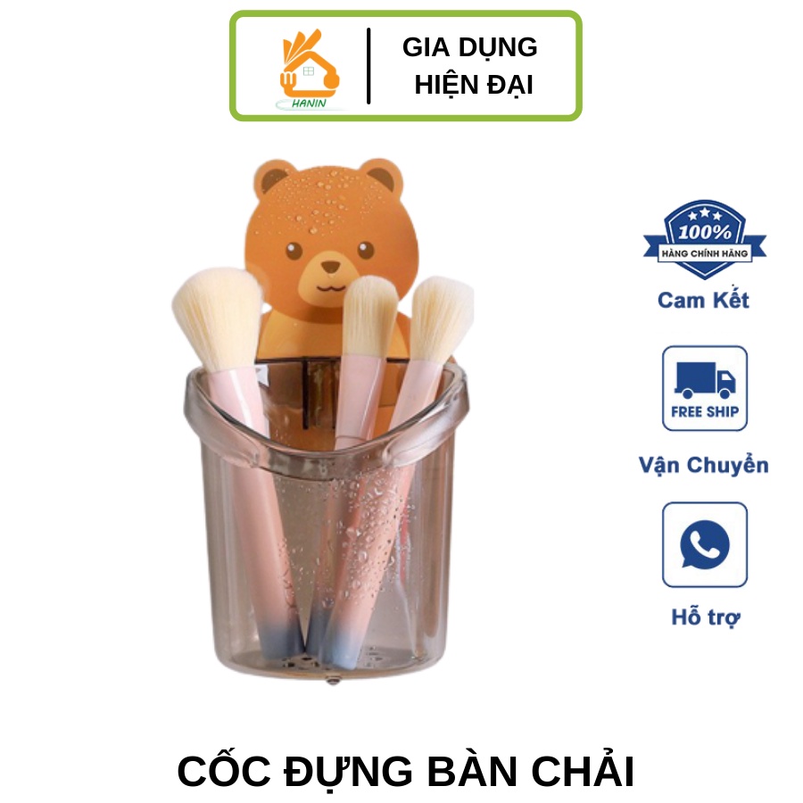 Cốc đựng bàn chải kem đánh răng hình gấu dán tường siêu dính - Ly dán tường nhà tắm đựng bàn chải