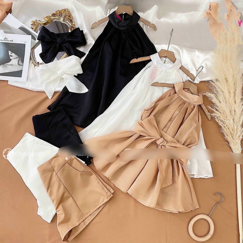 Set tơ yếm kèm dây thắt eo siêu dễ thương