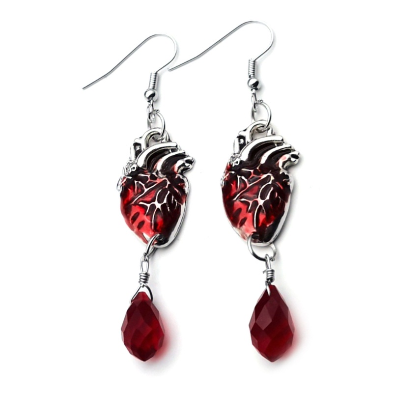 Khuyên Tai Hình Trái Tim Máu Đỏ Phong Cách Gothic