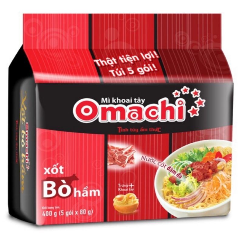 Bịch 5 gói mì Omachi xốt bò hầm 80gam/gói