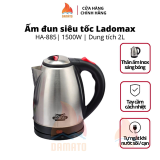 Ấm đun ladomax công suất 1500w, bình siêu tốc inox 2l ha-885 siêu tốc đun nước