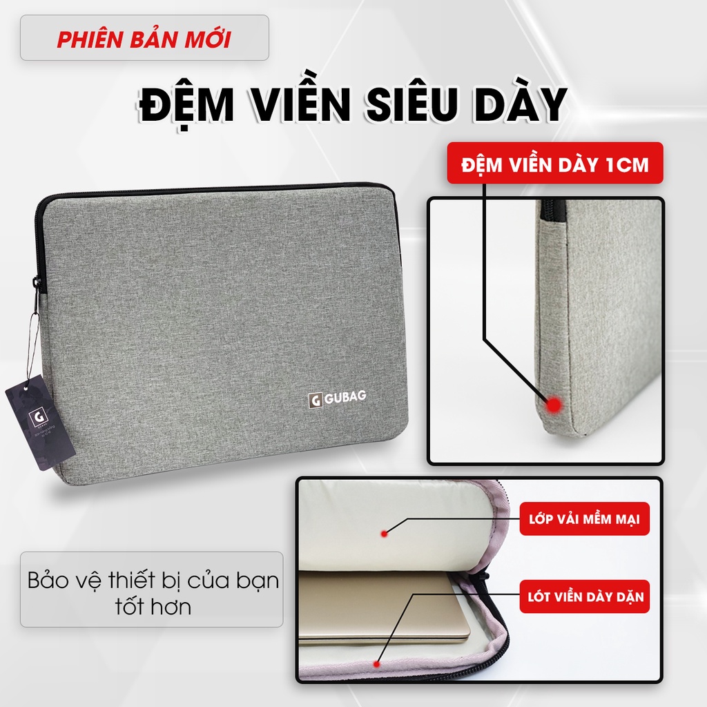 Túi chống sốc laptop Gubag CS02 size 13 inch, 14 inch, 15,6 inch bền đẹp, phù hợp macbook 15inch đệm dày, vải xịn