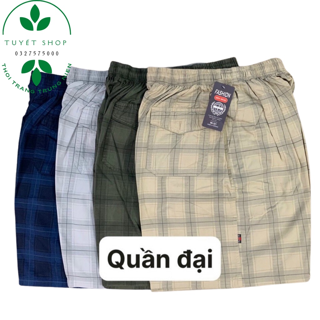 Quần Đùi Kẻ Nam Caro Trung tuổi, Chất Vải Dày Dặn, Không Phai Màu Khi Giặt