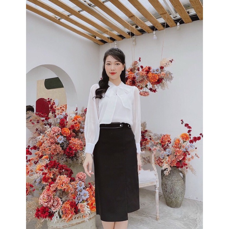 Chân váy bút chì dáng dài cá cạp đinh cúc cá tính cho nàng công sở,chất vải cao cấp mềm,co gãn | BigBuy360 - bigbuy360.vn