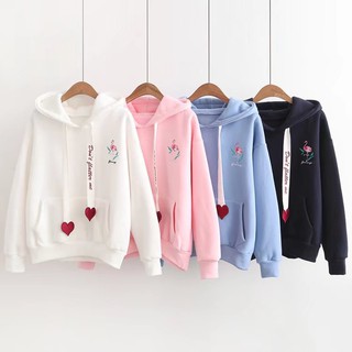 Áo hoodie Tay Dài Thêu Hình Hồng Hạc