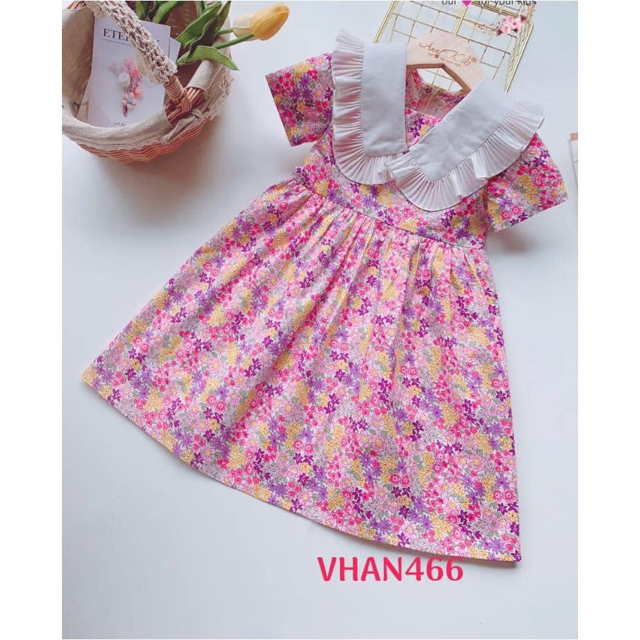 Váy cổ phối voan dập ly size 1-12 tuổi lên bằng chất liệu thô siêu mềm mại, mát thấm hút mồ hôi