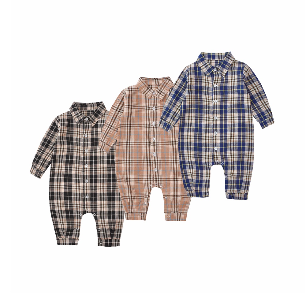 Áo liền quần Sanlutoz vải cotton dài tay họa tiết caro thời trang dành cho bé trai