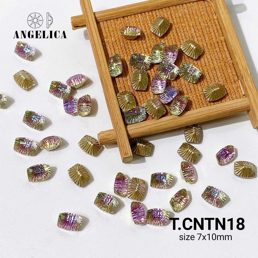 Túi 5 Viên Đá khối Nail Ngọc Hình Chữ Nhật Chân Vàng Trang Trí Móng ANGELICA T.CNTN