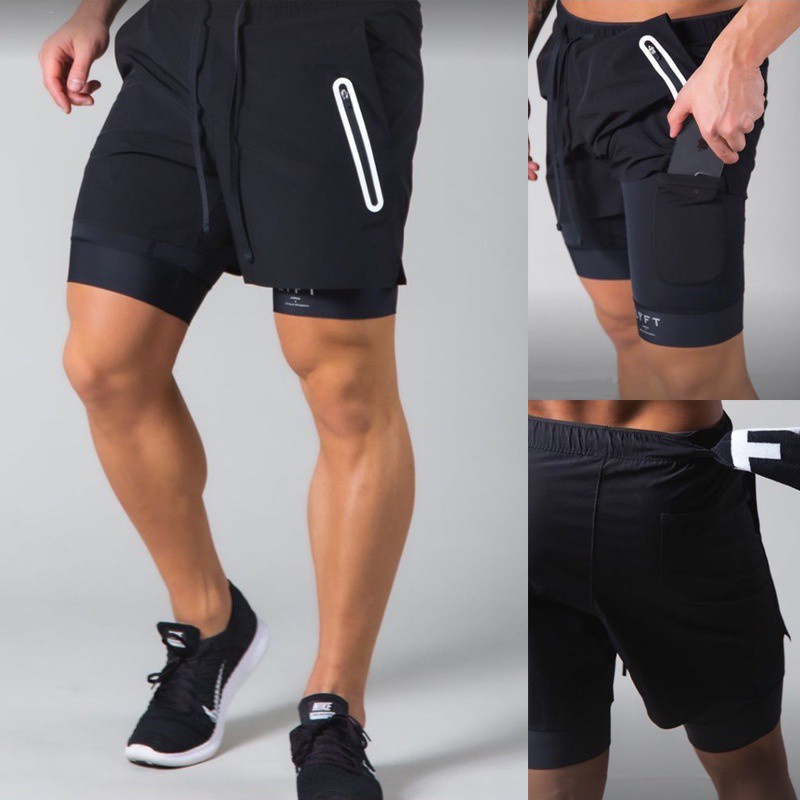 [ GYMEN ] Quần short thể thao nam  thoải mái  chạy bộ mát mẻ vải   tập thể dục  quần bóng rổ  rộng rãi  cỡ lớn  ngoài trời   huấn luyện  hút mồ hôi quần 2 lớp