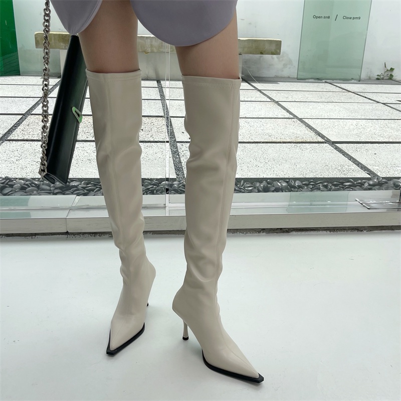 Giày Bốt Cao Gót Mũi Nhọn 2 Hàng Chính Hãng Hàn Quốc Giảm Giá 30] Real Shot 2022 Làm Thủ Công Cao Qua Gối Có Khóa Kéo Sau Cho Nữ