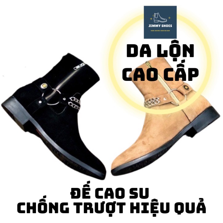 Giày thời trang nam cao cổ Harness boots da lộn tăng 3.5cm chiều cao | BigBuy360 - bigbuy360.vn