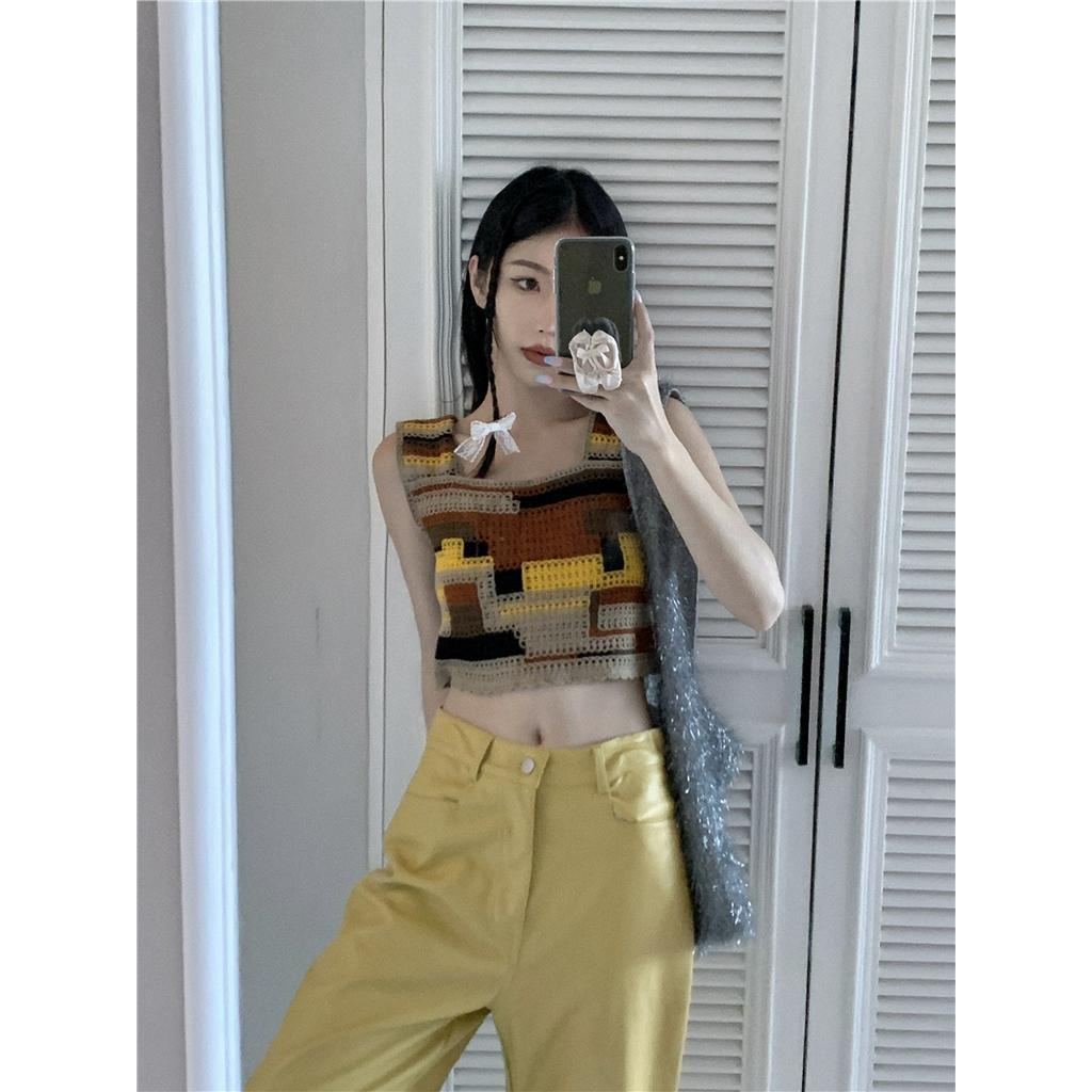 Áo Dệt Kim Sát Nách Dáng Ngắn Màu Sắc Tương Phản Thời Trang Mùa Hè 62159