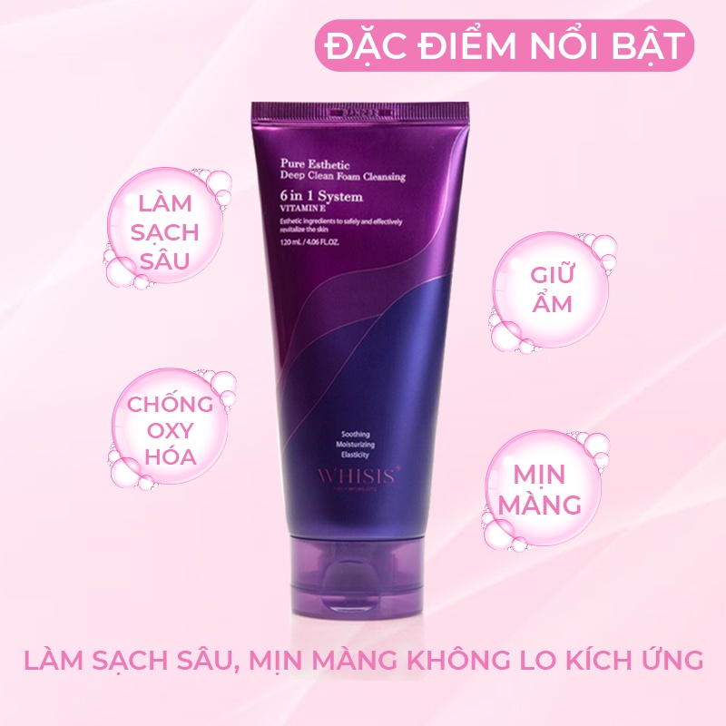 Sữa rửa mặt trắng da Vitamin E WHISIS Hàn Quốc Pure Esthetic Deep Clean Foam Cleansing giúp làm sạch sâu 120ml