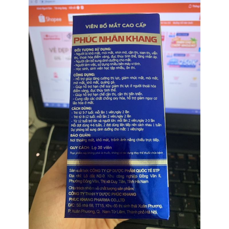 [Chính Hãng] Phúc Nhãn Khang - Hỗ trợ làm giảm nguy cơ lão hóa mắt, giảm mỏi mắt, khô mắt (hộp 1 lọ x 30 viên)