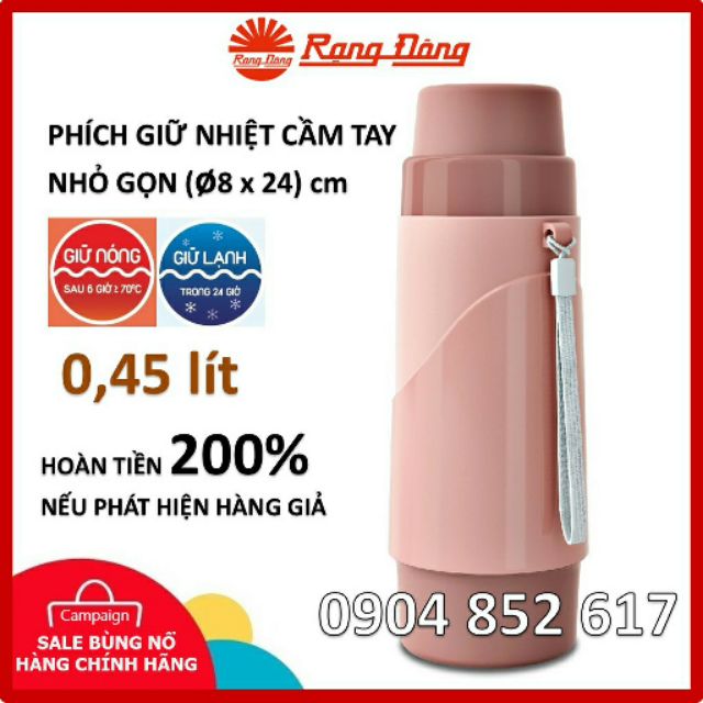 Phích nước cầm tay tiện dụng 0,45L Rạng Đông chính hãng