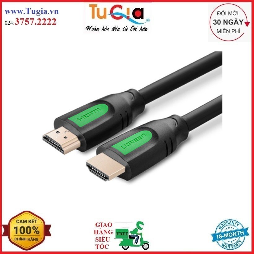 Dây cáp HDMI 2.0 thuần đồng 100%, 19+1 Dài 10m dùng cho Tivi, máy tính, máy chiếu UGREEN HD101 40466 - Hàng Chính Hãng