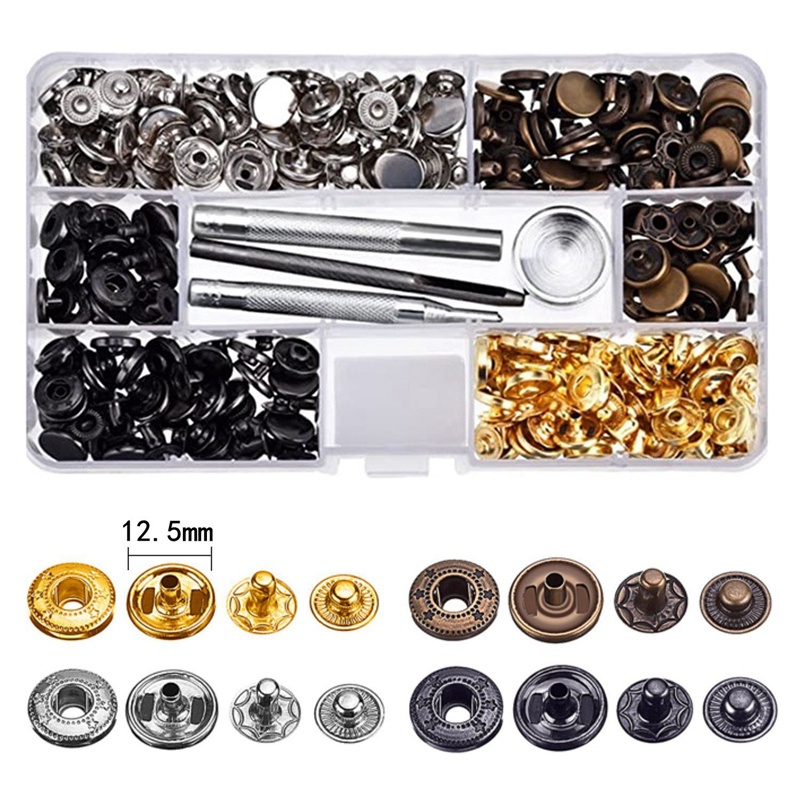 Bộ 100 nút bấm bằng kim loại với 4 màu sắc cỡ 12.5mm chuyên dụng cho quần áo/ túi xách
