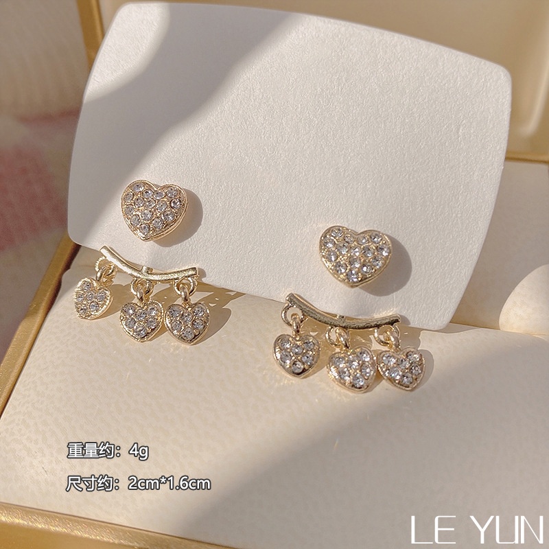 Bông Tai Mạ Bạc 925 Hình Trái Tim Đính Đá Phối Tua Rua Phong Cách Hàn Quốc Cho Nữ