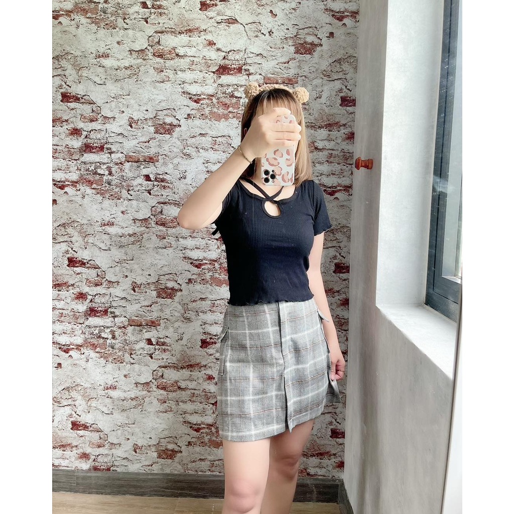 Chân Váy Ngắn Túi Hộp Phối Sọc | BigBuy360 - bigbuy360.vn