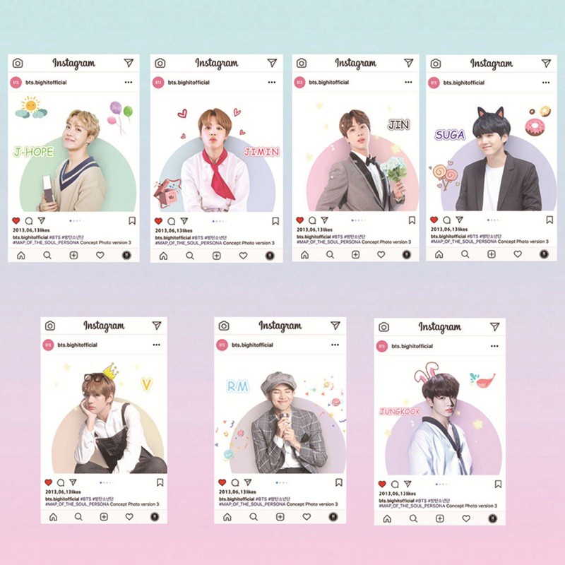 Set 8 Tấm Thẻ Ảnh Trong Suốt In Hình Jungkook Jimin Suga Của Nhóm Nhạc Kpop