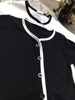 ÁO CROPTOP NÚT GÀI PHỐI VIỀN (ảnh thật)