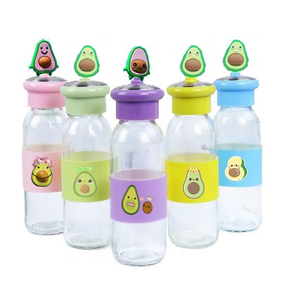 Bình nước quả bơ lá cây 400ml BNCI9 thuỷ tinh bình nước avocado cute chai nước dễ thương