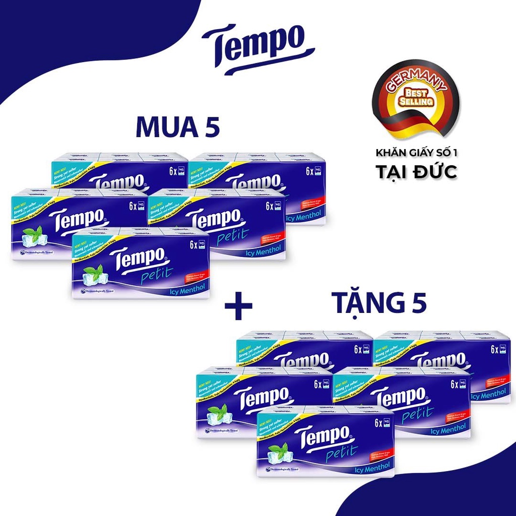 [Mã BMINC50 giảm 10% đơn 99k] [MUA 5 TẶNG 5] khăn giấy bỏ túi Tempo Petit Cao Cấp (Lốc 6 gói) x 5 Lốc