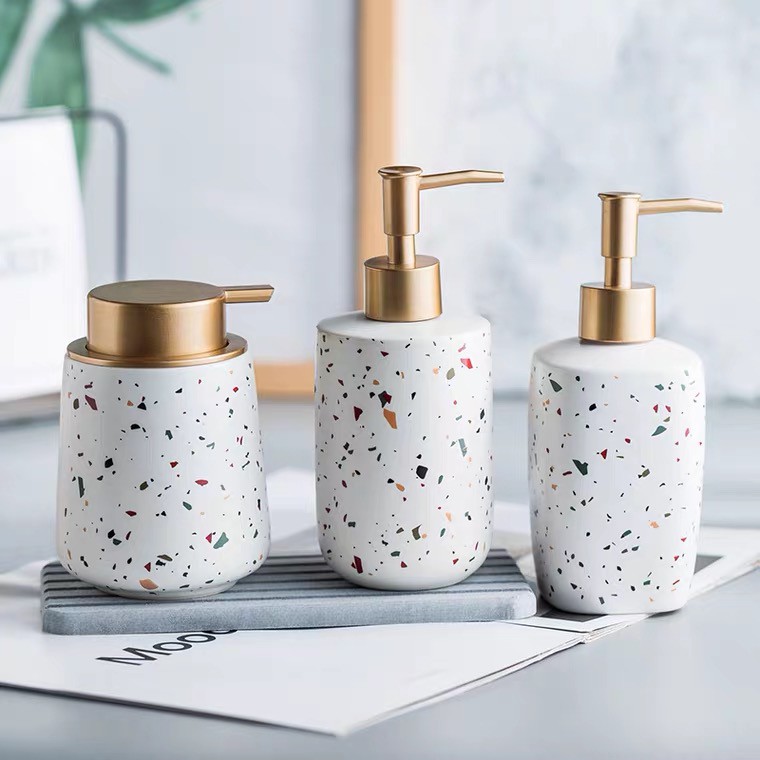 Chai đựng nước rửa tay sữa tắm dầu gội gốm sứ họa tiết terrazzo