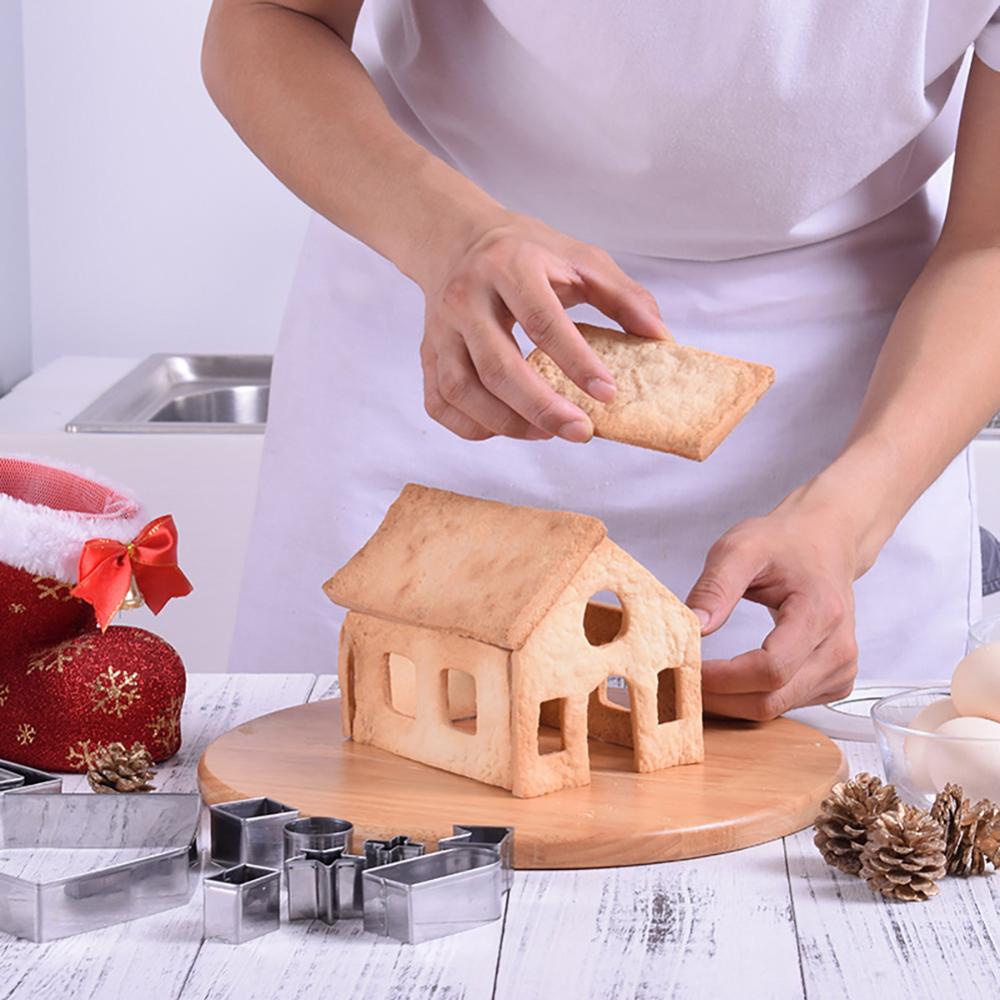Set 10 Khuôn Làm Bánh Quy Mini Bằng Thép Không Gỉ Hình Ngôi Nhà 3D F5J2