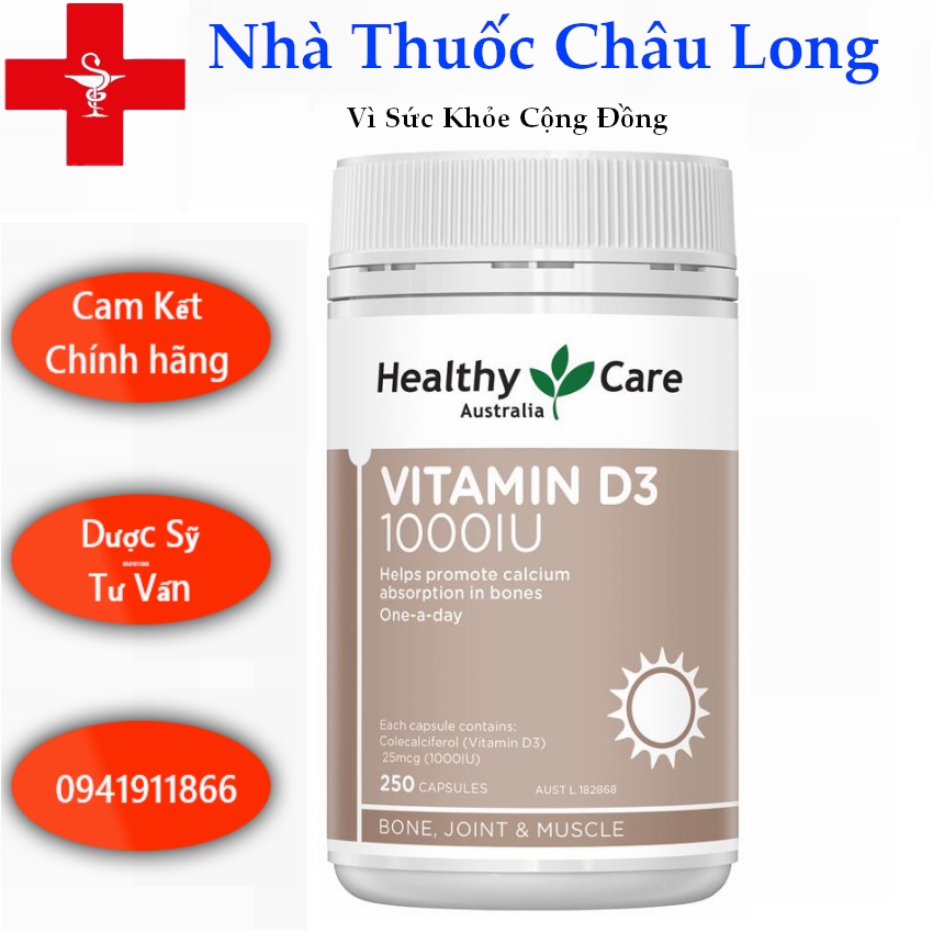 Viên uống bổ sung Vitamin D3 1000IU Healthy Care - Hàng Úc Nội địa hỗ trợ hấp thụ canxi , tăng đề kháng