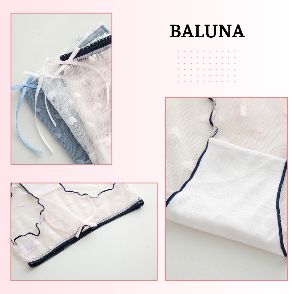 Quần lót ren nữ xuyên thấu sexy họa tiết viền cute đính nơ xinh không tạo hằn Baluna QL38