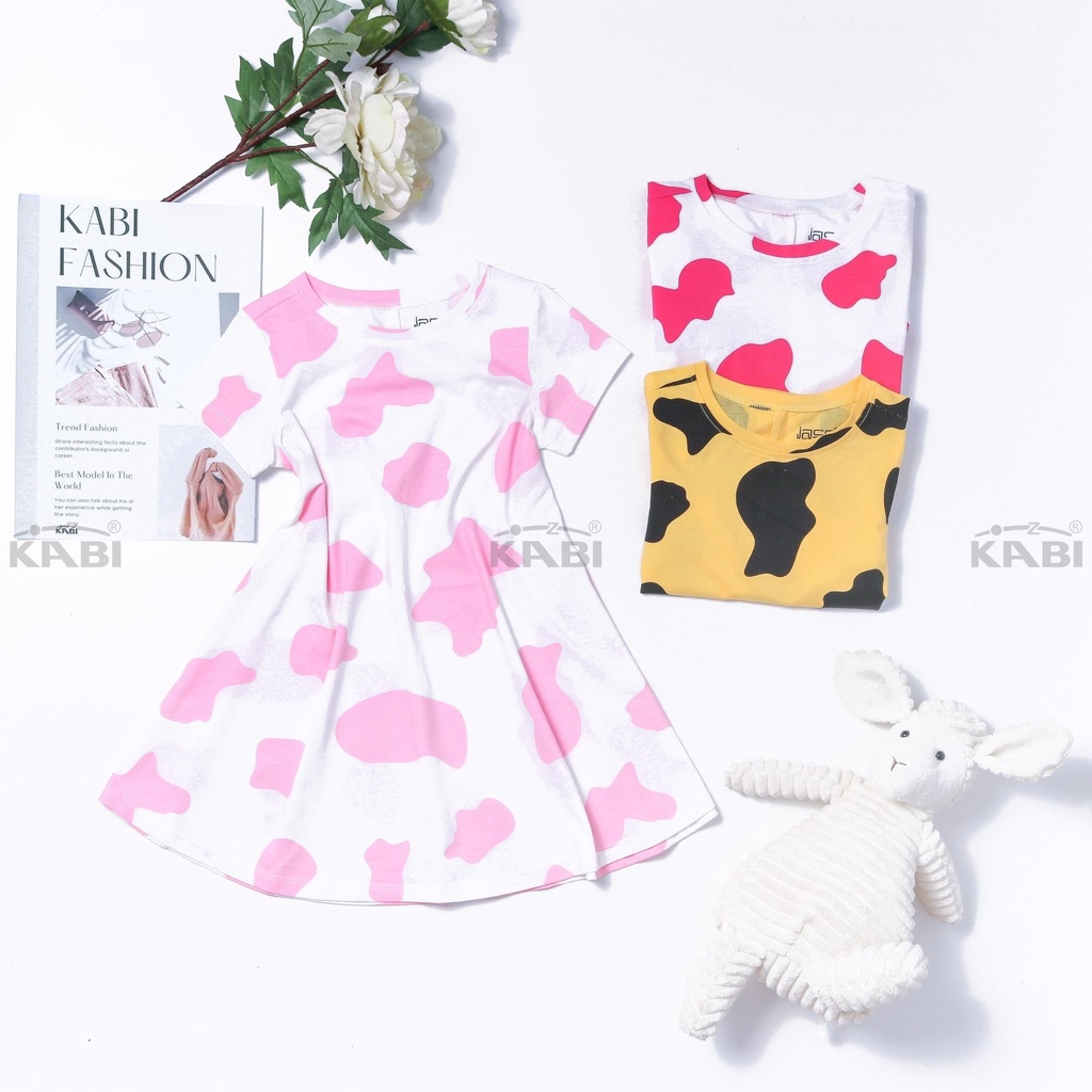 Đầm bé gái KABI đầm bò sữa thun cotton tay ngắn cổ tròn thoáng mát dễ thương