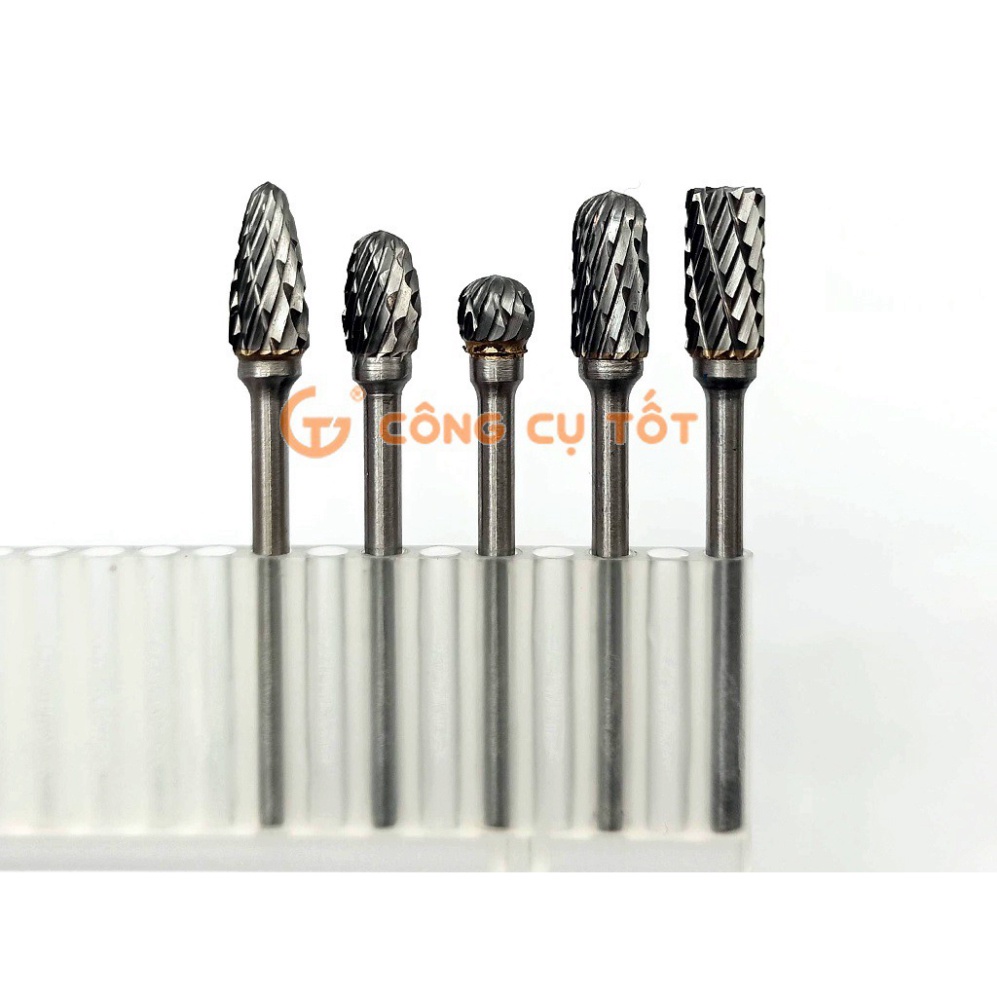 Bộ 10 đầu doa trạm khắc gỗ vonfram cỡ 4/5/6mm trục cốt 3ly