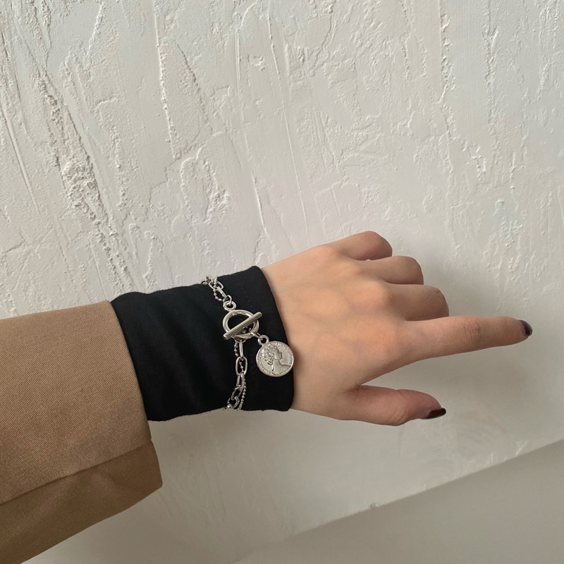 Korean Retro Style Silver Plated Metal Bracelet For Couples | BigBuy360 - bigbuy360.vn