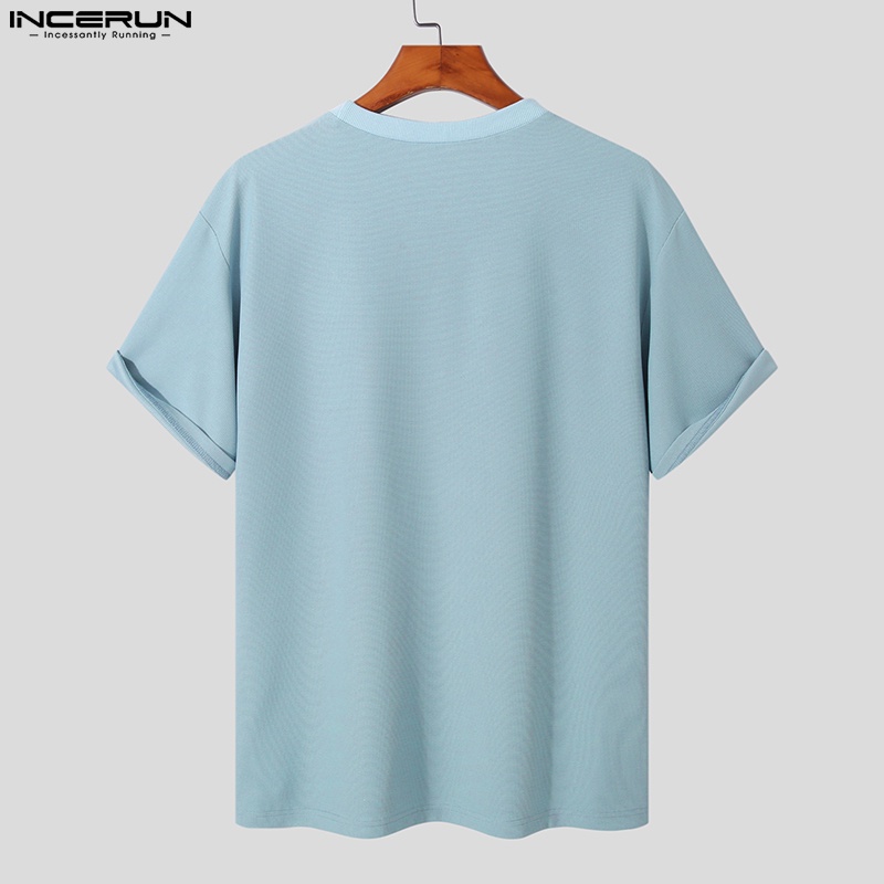 INCERUN Áo Thun Ngắn Tay Kẻ Sọc Caro Thời Trang Cho Nam