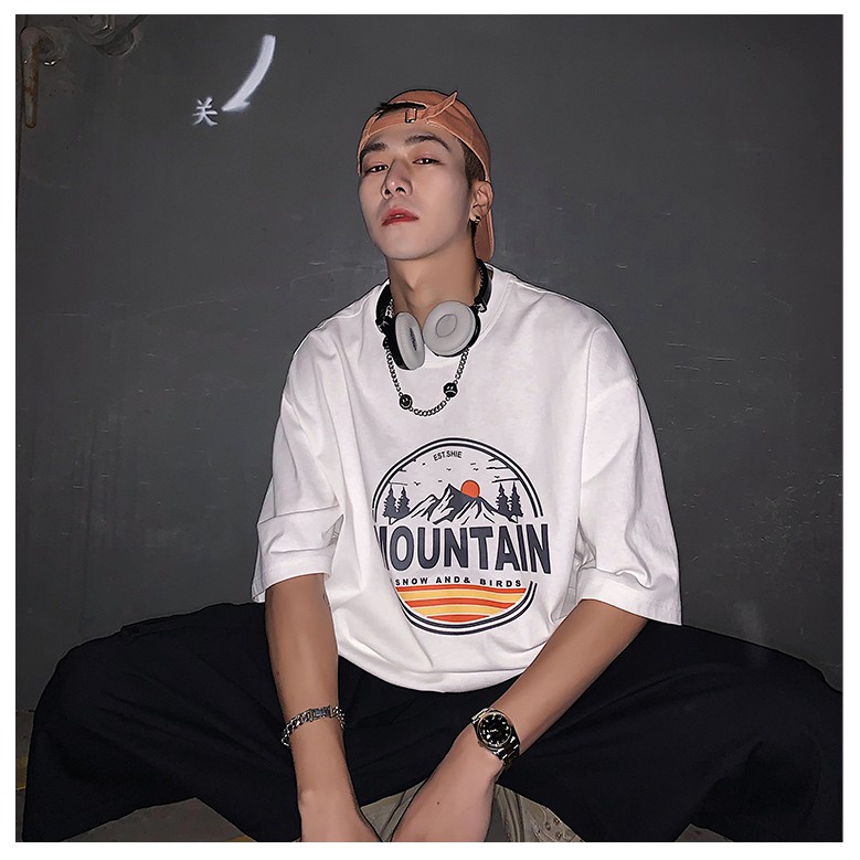 Áo thun phông nam form rộng Familylove - Mẫu áo thun nam tay lỡ Mountain chất Cotton 100% cao cấp