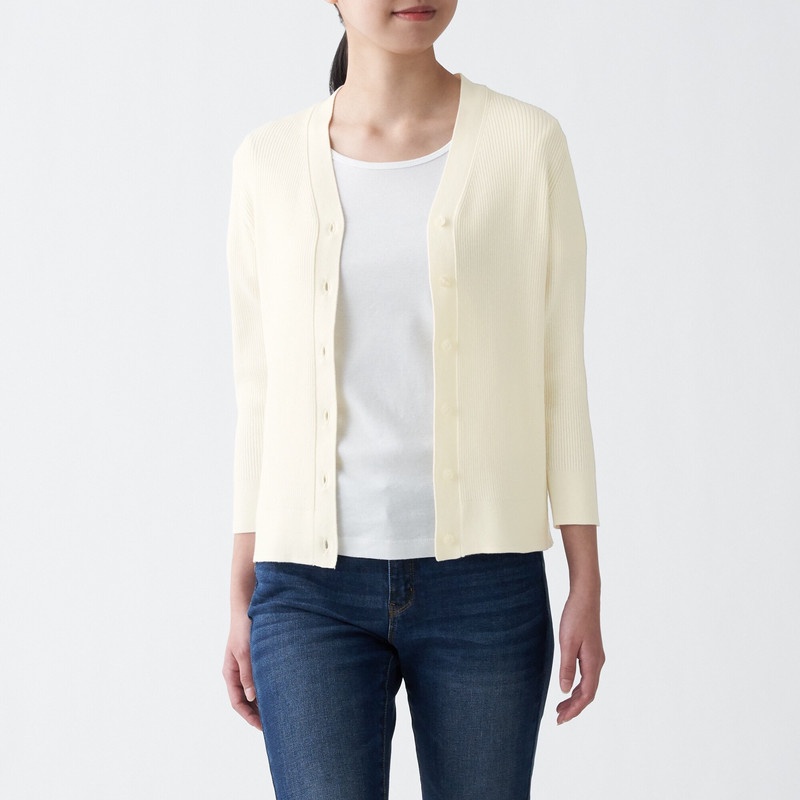 Muji Áo Khoác Cardigan Cotton Lụa Chống Uv Cổ V