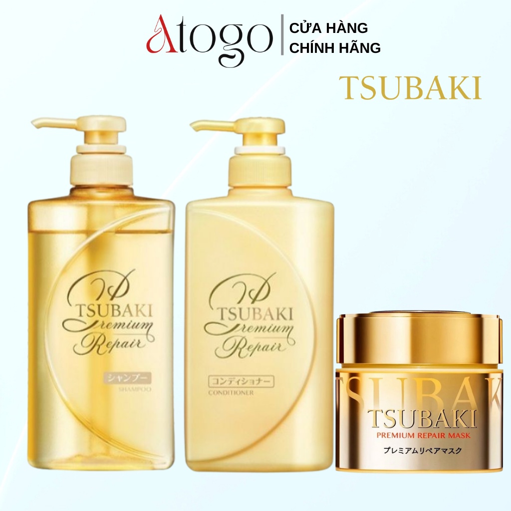 Bộ Ba Dầu Gội, Dầu Xả Vàng 490ml/chai Và Mặt Nạ Ủ Tóc Tsubaki 180g Phục Hồi Và Giảm Rụng Tóc