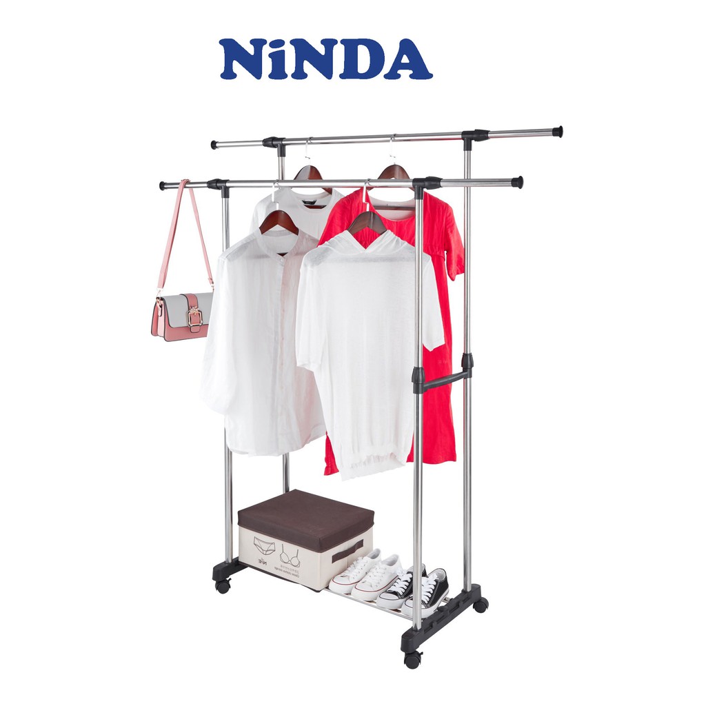 Giá phơi quần áo Inox NiNDA R217 2 tầng có bánh xe