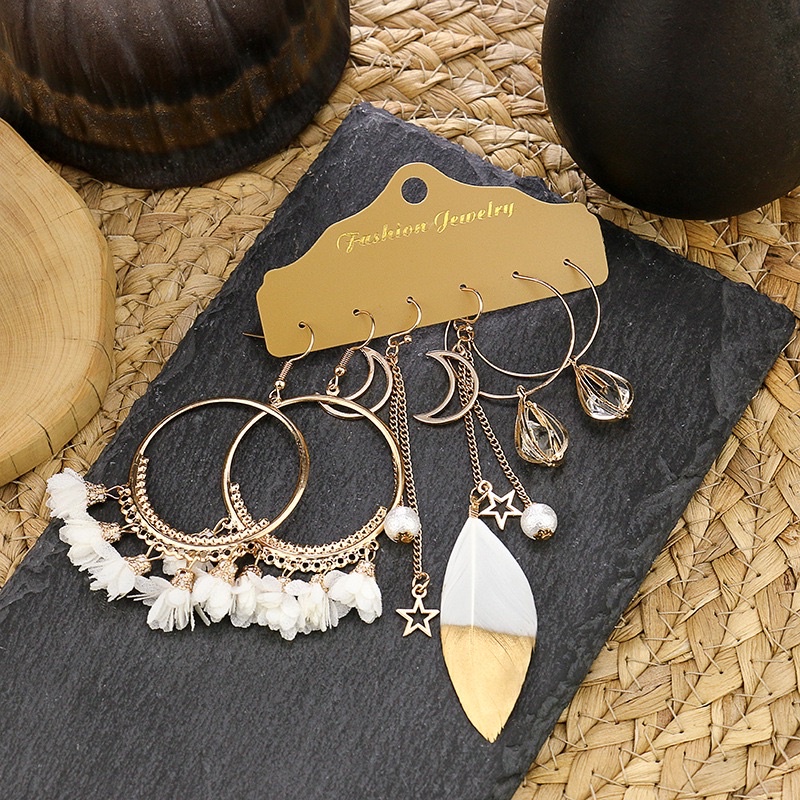 Bông tai vintage lông vũ, hoa tai tua rua dáng dài phong cách boho