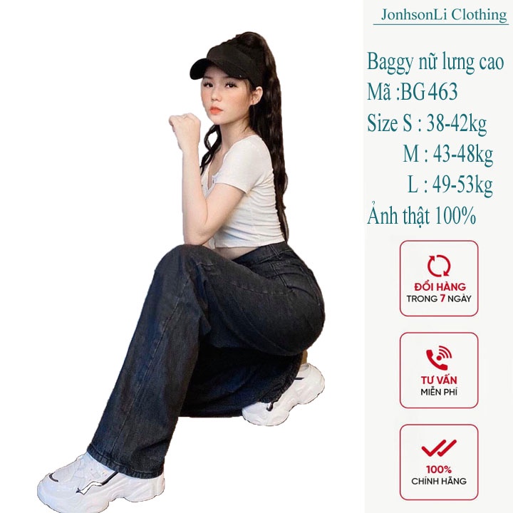 Quần baggy jean nữ JL JohnsonLi lưng cao dáng rộng,kết nút