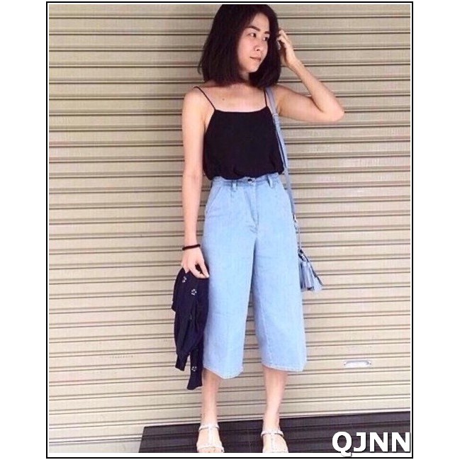 Quần jean nữ BAGGY LỠ GỐI ( XANH Đ XANH N ) TRƠN A1-5