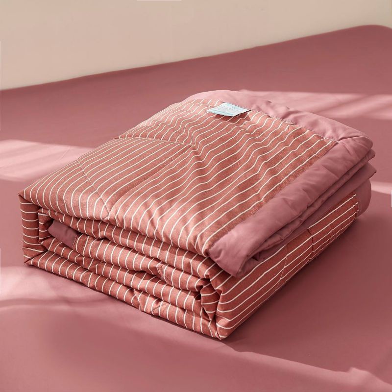 Bộ Chăn Ga Gối Kẻ Chỉ Đỏ Cotton Tici Chăn Chần Bông Nhập Khẩu