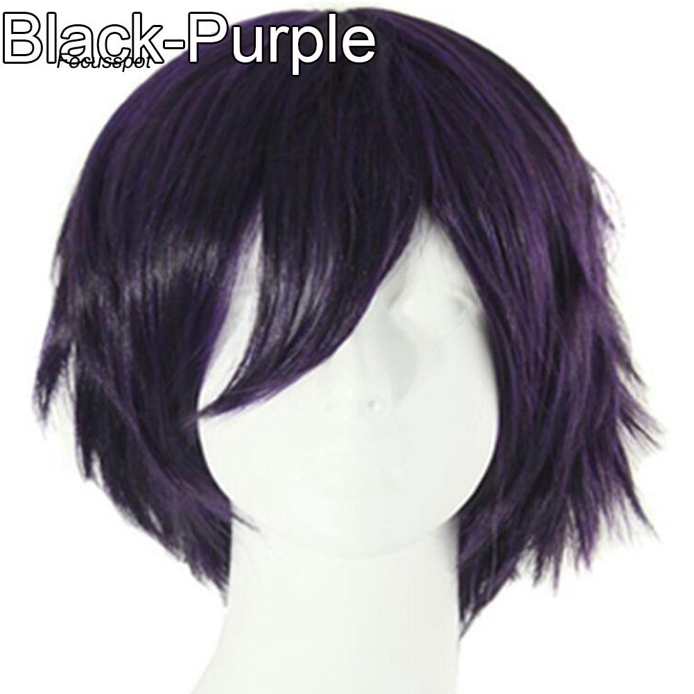 Men Women Multi-Color Short Straight Hairpiece Full Wig for Anime Party Cosplay