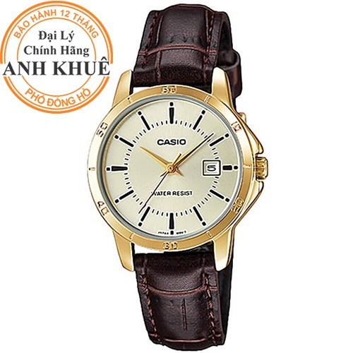 Đồng hồ nữ dây da Casio chính hãng Anh Khuê LTP-V004GL-9AUDF