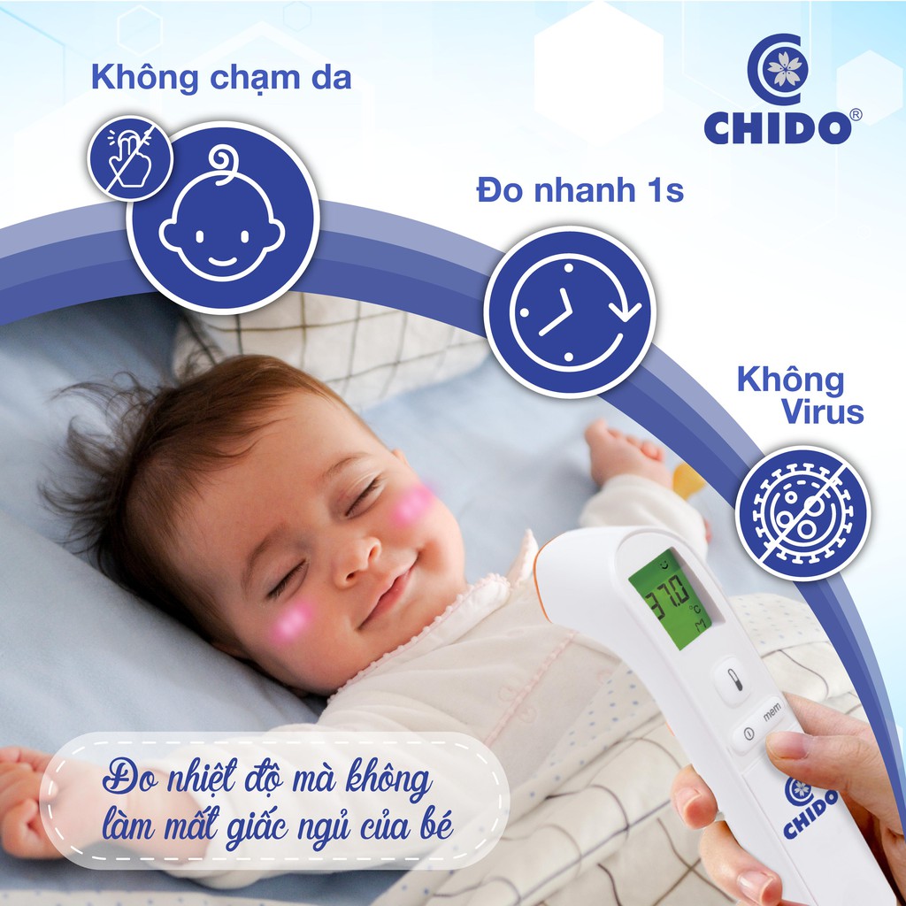 Nhiệt kế điện tử hồng ngoại Chido, Đo nhiệt độ CN Nhật Bản đo trán, đo phòng, theo dõi nhiệt độ độ chính xác cao