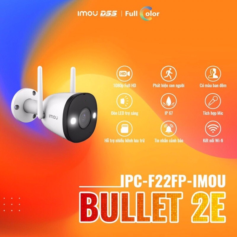 Camera ngoài trời IP wifi imou Bullet Lite IPC-F22FP-D 2MP Có Màu Ban Đêm