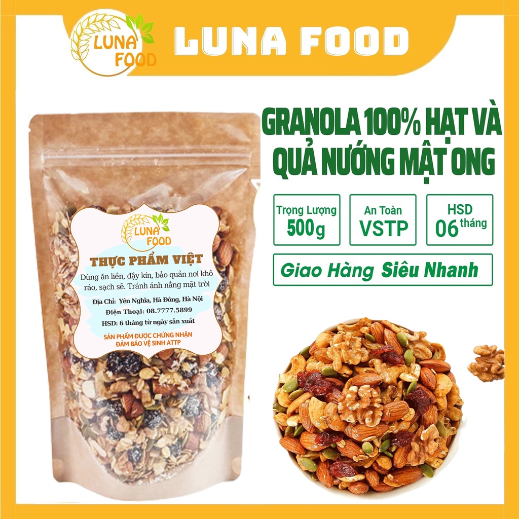 Ngũ Cốc Granola Siêu Hạt Không Yến Mạch 500gr - Ngũ Cốc Ăn Kiêng Giảm Cân Hiệu Quả Làm Từ Các Loại Hạt Cao Cấp