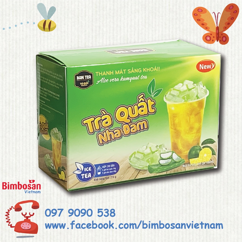 Trà Quất hòa tan kèm thạch Nha Đam Bản Tea hộp 5 set 270g
