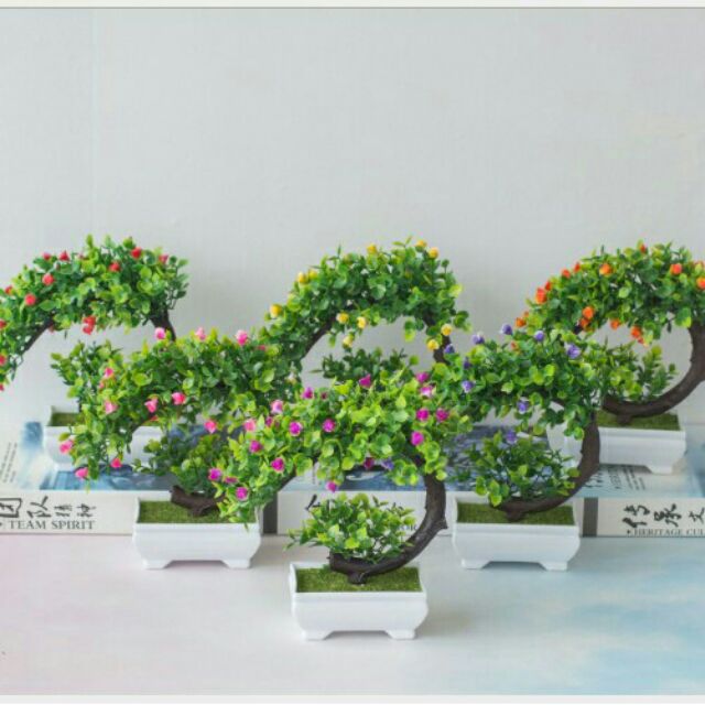 CÂY GIẢ BONSAI HOA RỰC RỠ (kèm chậu) FREESHIP Cây giả để bàn - Siêu Đẹp